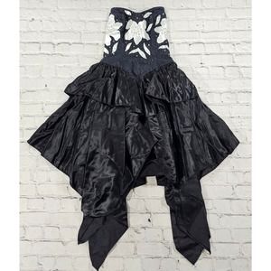 CUSTOM MADE Strapless Ruffles Black Gray Cocktail Evening Dress SMALL SIZE